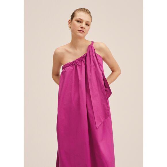 Mango Fuchsia One-Shoulder Cotton Maxi Dress Size Small – Fits S/M - Picture 3 of 14